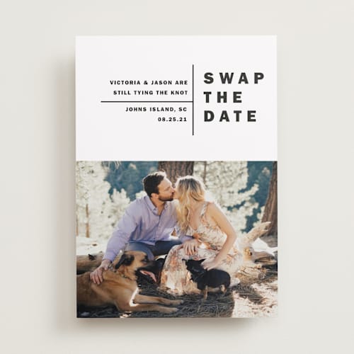 This is a midnight save the date with standard by Alethia Frye called baseline printing on recycled smooth signature in standard