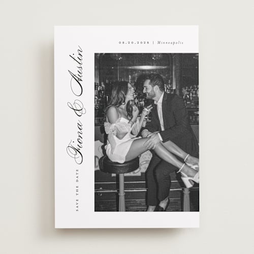 This is a onyx save the date with standard by Michelle Taylor called lovely day printing on recycled smooth signature in standard