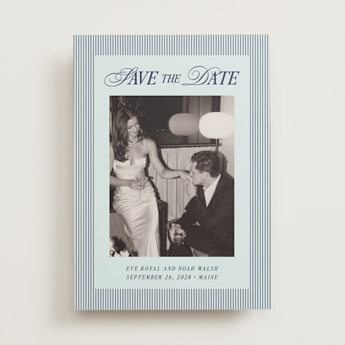 This is a navy save the date with standard by Pati Cascino called sienna printing on recycled smooth signature in standard