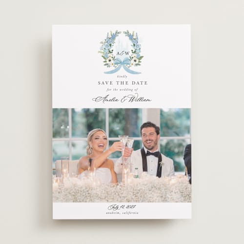 This is a bluebell save the date with standard by Susan Moyal called disney's cinderella fairytale printing on recycled smooth signature in standard