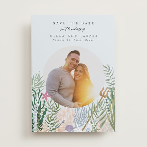 This is a sea save the date with standard by Alethea and Ruth called part of your world from disney's little mermaid printing on recycled smooth signature in standard