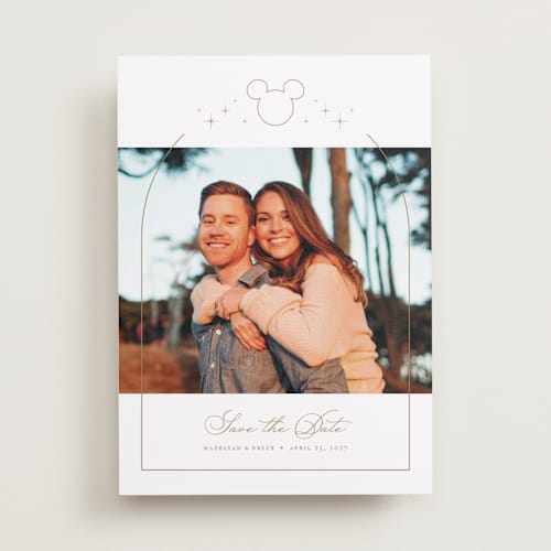This is a celebration save the date with standard by Jennifer Postorino called disney's minimal mickey mouse printing on recycled smooth signature in standard