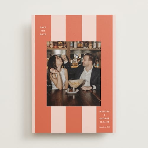 This is a grapefruit save the date with standard by Megan Davis called aperitivo printing on recycled smooth signature in standard