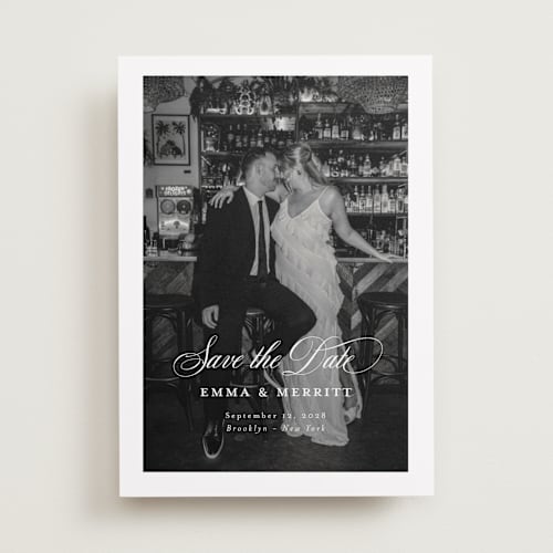This is a ivory save the date with standard by Benita Crandall called the classic printing on recycled smooth signature in standard