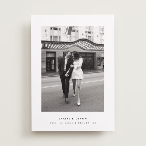 This is a silk save the date with standard by Kelly Schmidt called framed minimalist printing on recycled smooth signature in standard