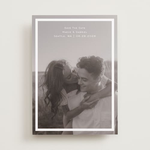This is a quartz save the date with standard by Jenny Millington called boxed in printing on recycled smooth signature in standard