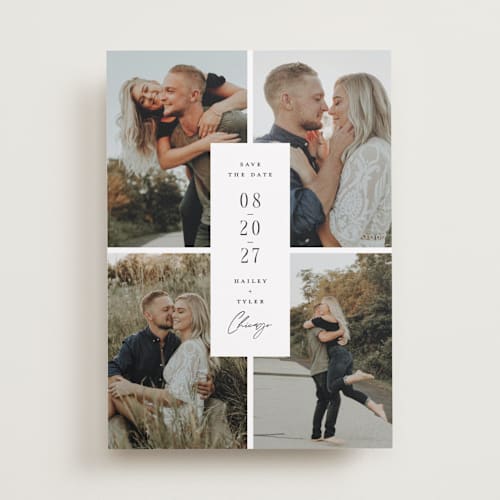 This is a snow save the date with standard by Michelle Taylor called focused printing on recycled smooth signature in standard