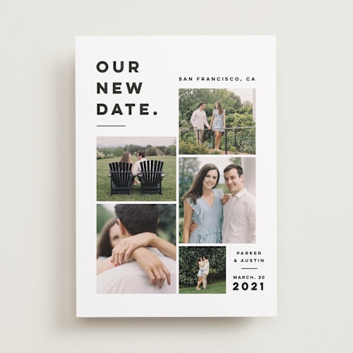 This is a fog save the date with standard by Pink House Press called blocked date printing on recycled smooth signature in standard
