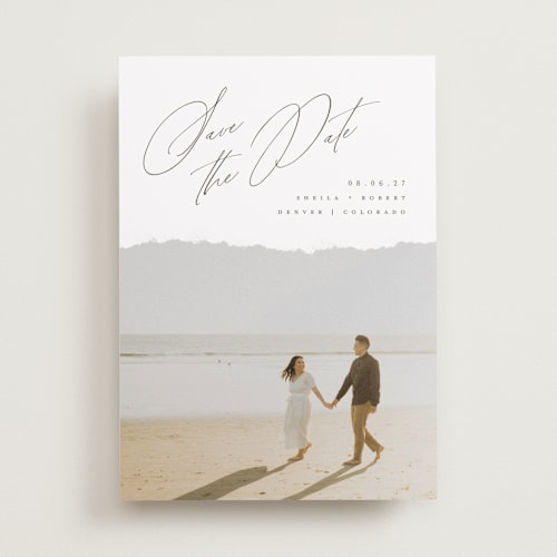 This is a moonstone save the date with standard by Helen Halik called weightless printing on recycled smooth signature in standard