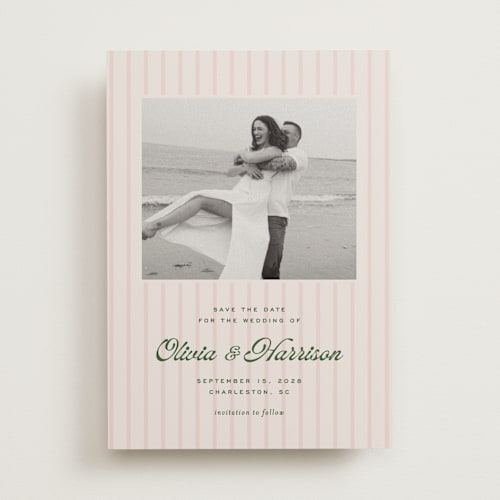 This is a blush save the date with standard by Ellen Schlegelmilch called harrison printing on recycled smooth signature in standard