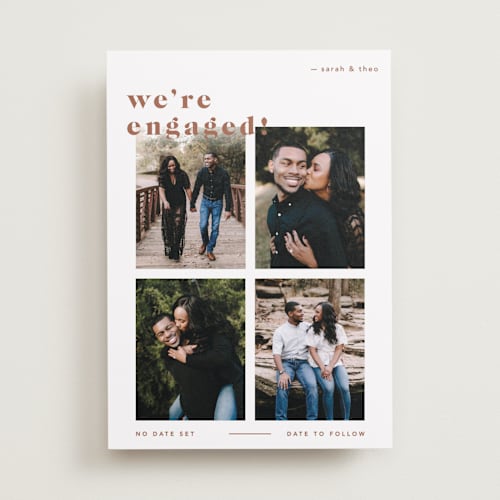 This is a terracotta save the date with standard by Blustery August called bold printing on recycled smooth signature in standard