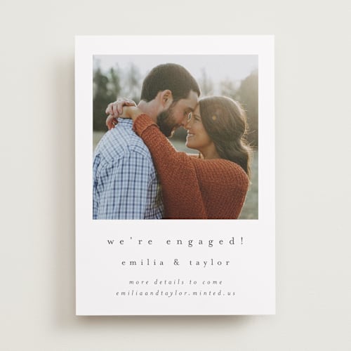 This is a ebony save the date with standard by Angela Thompson called meant to be printing on recycled smooth signature in standard