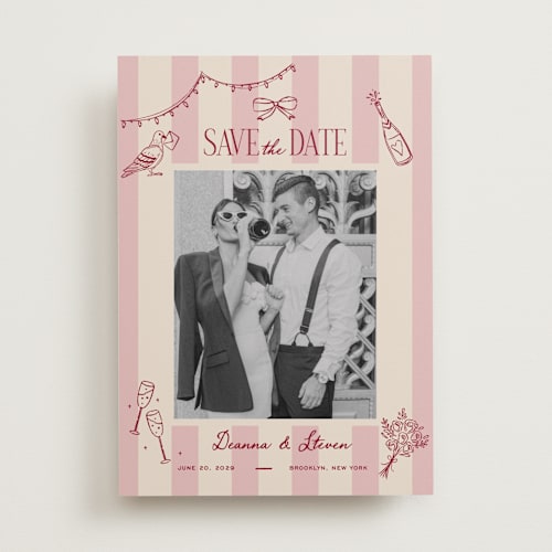 This is a rose save the date with standard by Jennifer Lew called thompson printing on recycled smooth signature in standard