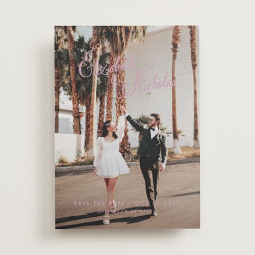 This is a lilac dreams save the date with standard by Design Lotus called lavender dreams printing on recycled smooth signature in standard