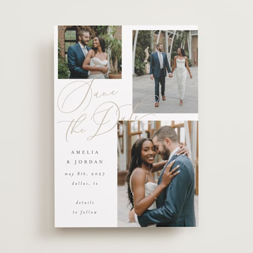 This is a snow save the date with standard by AK Graphics called whimsy printing on recycled smooth signature in standard