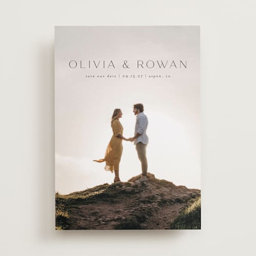 This is a midnight save the date with standard by Shirley Lin Schneider called classic elegance printing on recycled smooth signature in standard