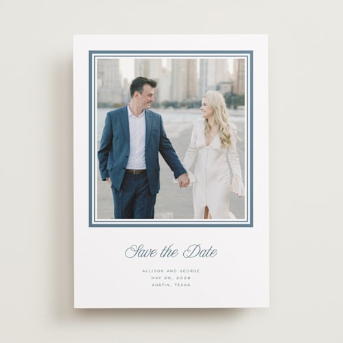 This is a winterberry save the date with standard by Blustery August called lauren printing on recycled smooth signature in standard