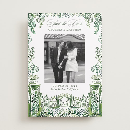 This is a sap save the date with standard by Becky Nimoy called gates and pillars printing on recycled smooth signature in standard