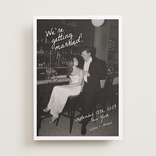 This is a sublime save the date with standard by Helena Vitto called birds of paradise printing on recycled smooth signature in standard