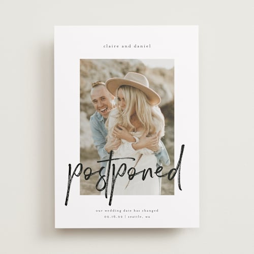 This is a linen save the date with standard by Kelly Schmidt called together always printing on recycled smooth signature in standard