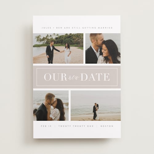 This is a fawn save the date with standard by Kristie Kern called banner day printing on recycled smooth signature in standard