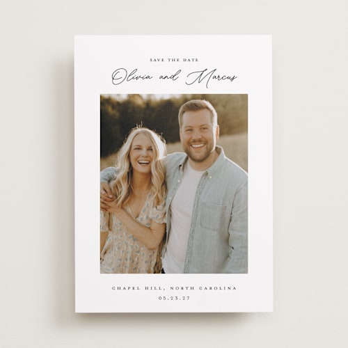 This is a cloud save the date with standard by That Girl Press called sweet notings printing on recycled smooth signature in standard