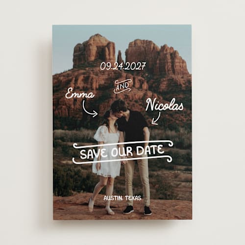 This is a morning save the date with standard by Helena Vitto called love lettering printing on recycled smooth signature in standard