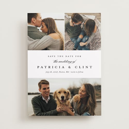 This is a icicle save the date with standard by Stacey Meacham called classic trio printing on recycled smooth signature in standard