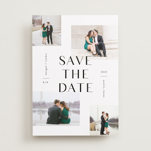 This is a onyx save the date with standard by Lauren Chism called modern day printing on recycled smooth signature in standard