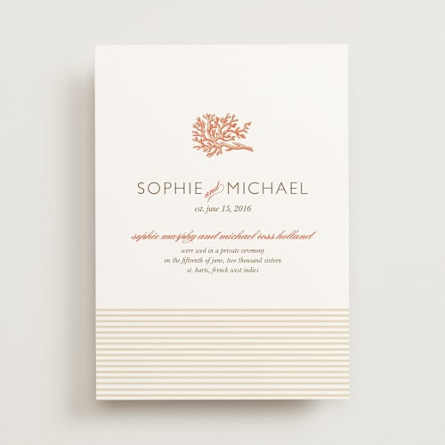 This is a tangelo wedding announcements with standard by Oscar and Emma - Karly Depew called coral printing on signature in standard