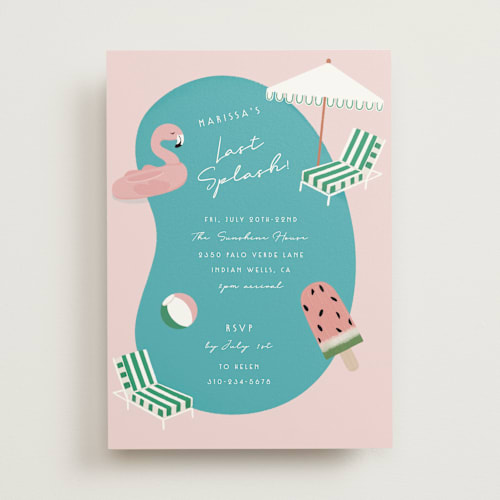 This is a petal bachelorette party invitations with standard by Becky Nimoy called last splash pool party printing on signature in standard