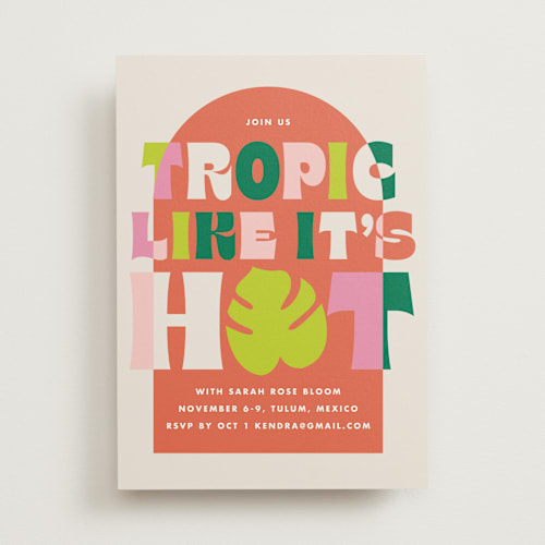 This is a tropical bachelorette party invitations with standard by Baumbirdy called tropic hot printing on signature in standard