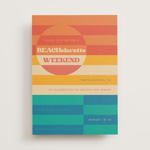 This is a sunset bachelorette party invitations with standard by Jenna Holcomb called beachelorette printing on signature in standard