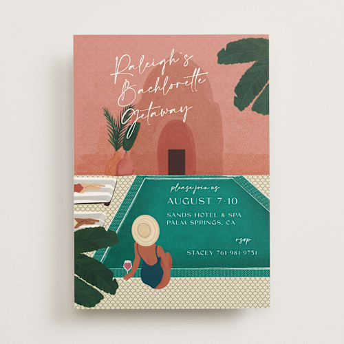 This is a jade bachelorette party invitations with standard by Jenna Holcomb called getaway printing on signature in standard