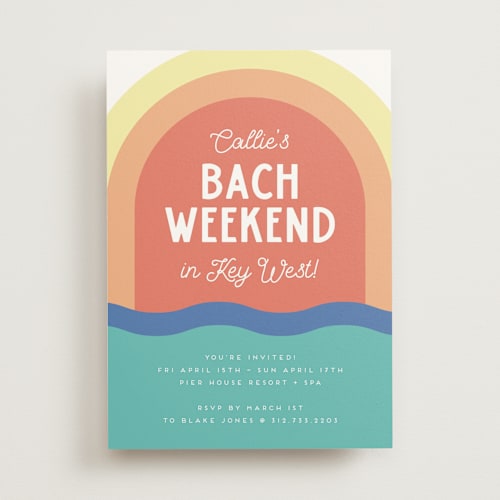 This is a sunset bachelorette party invitations with standard by Emily Sabol Goss called laid back printing on signature in standard