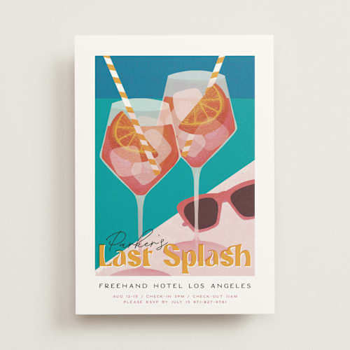 This is a hollywood bachelorette party invitations with standard by Jenna Holcomb called putting on the spritz printing on signature in standard