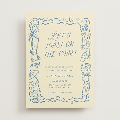 This is a sea bachelorette party invitations with standard by Pati Cascino called on the coast printing on signature in standard