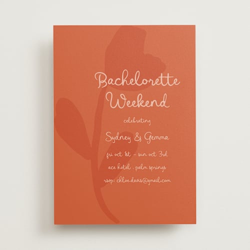 This is a poppy bachelorette party invitations with standard by Morgan Kendall called bloom printing on signature in standard