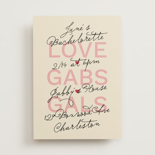 This is a strawberry bachelorette party invitations with standard by Inkblot Design called gals and gabs printing on signature in standard