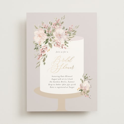 This is a mist bridal shower invitations with foil pressed by Itsy Belle Studio called bridal cake printing on signature in standard