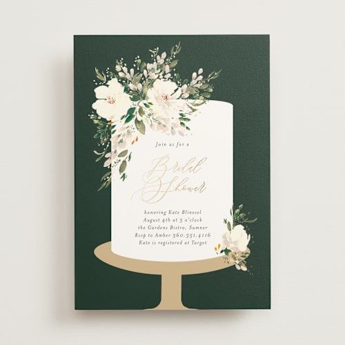 This is a hunter bridal shower invitations with foil pressed by Itsy Belle Studio called bridal cake printing on signature in standard