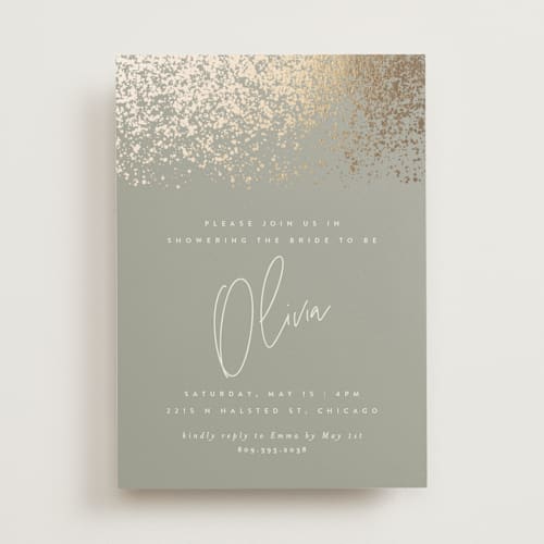 This is a sage bridal shower invitations with foil pressed by JoAnn Jinks called showers printing on signature in standard