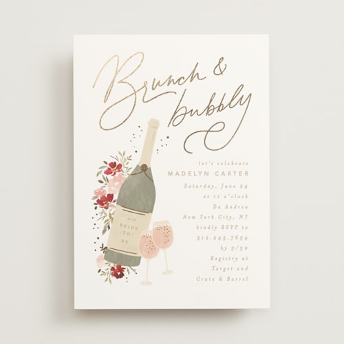 This is a wine bridal shower invitations with foil pressed by Creo Study called sparkling brunch printing on signature in standard