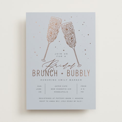 This is a sea bridal shower invitations with foil pressed by Michelle Taylor called bubbly brunch printing on signature in standard