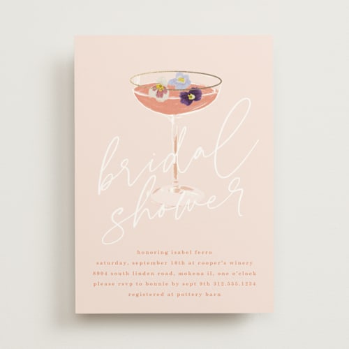 This is a blush bridal shower invitations with foil pressed by Baumbirdy called flower cheers printing on signature in standard