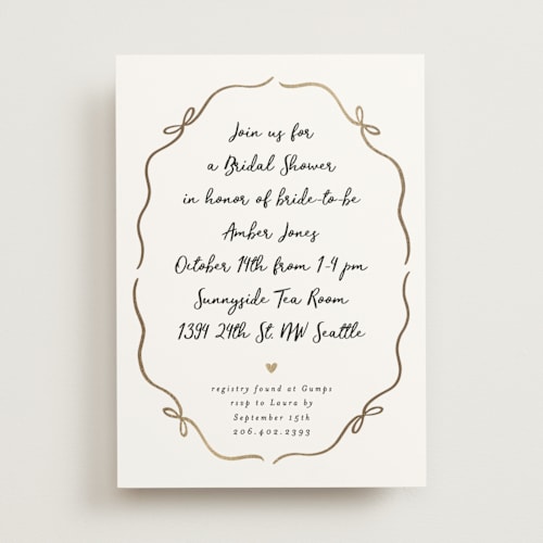 This is a snow bridal shower invitations with foil pressed by Alethea and Ruth called casual bows printing on signature in standard