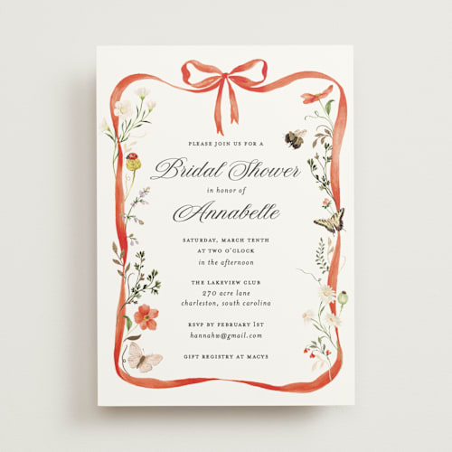 This is a verona sunset bridal shower invitations with foil pressed by Sarah Knight called fleur printing on signature in standard