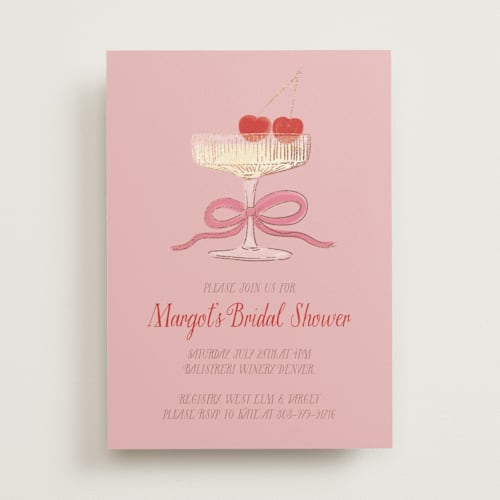 This is a cherry blossom bridal shower invitations with foil pressed by Jenna Holcomb called mon cheri printing on signature in standard