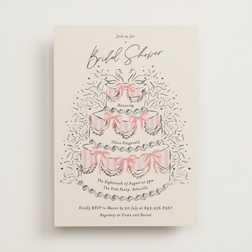 This is a peony bridal shower invitations with foil pressed by Jackie Crawford called sparkling wedding cake printing on signature in standard