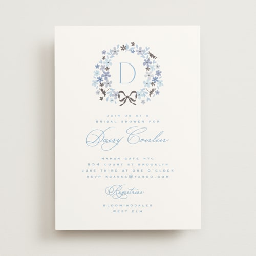 This is a bluebell bridal shower invitations with foil pressed by Kristie Kern called garden monogram printing on signature in standard